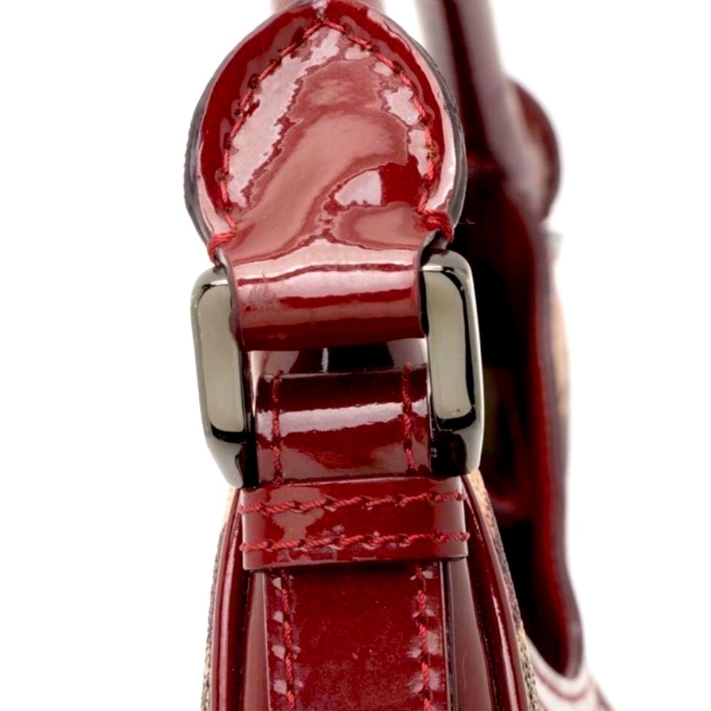 BURBERRY Maroon & Tan Star Print Canvas & Patent Leather Handbag, EUC - Picture 7 of 16